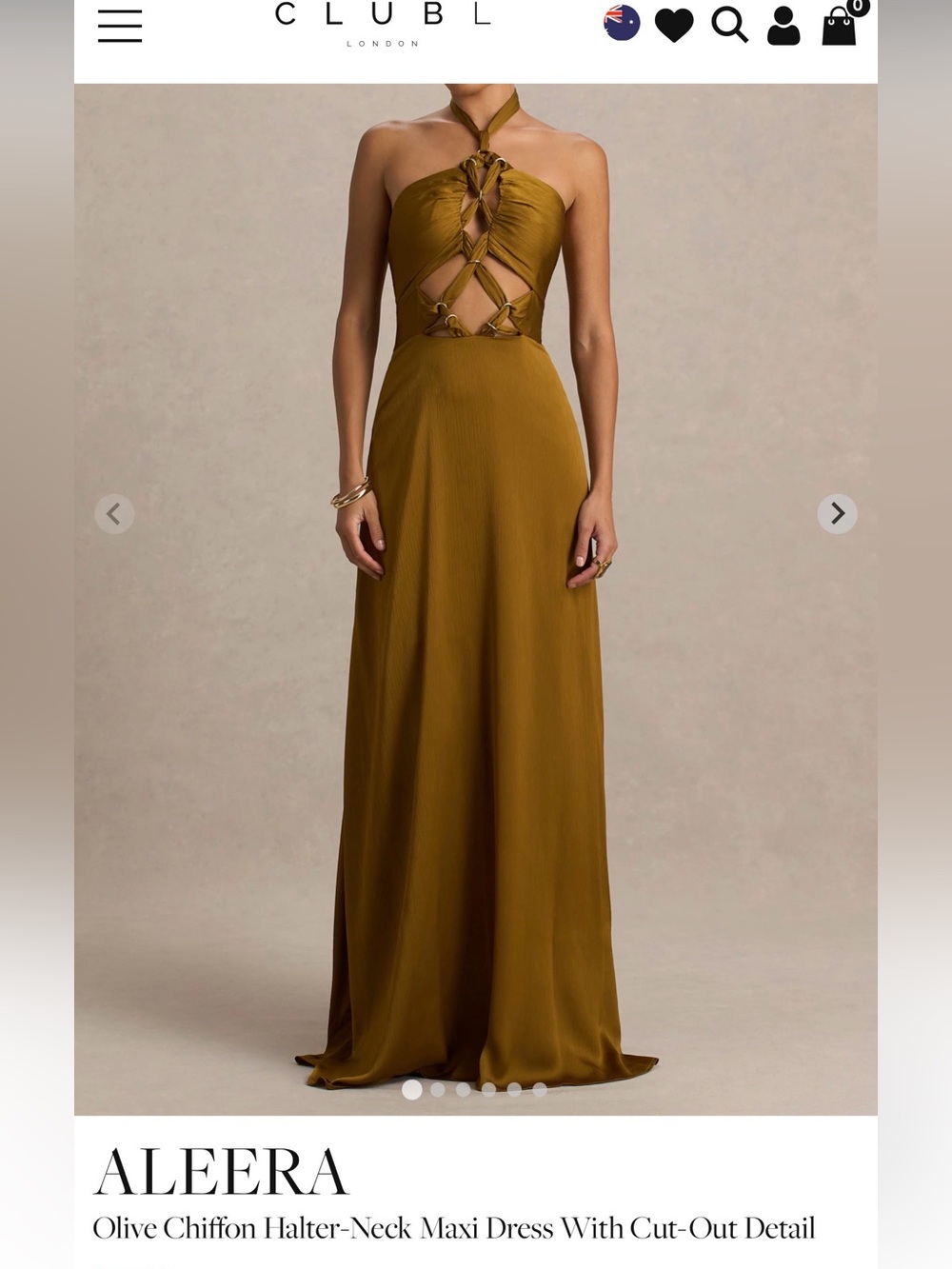 NWT Club L London Aleera Olive Chiffon Maxi Dress – Brand New